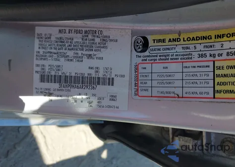 2010 Ford Fusion Se из США, поврежденный, VIN 3FAHP0HA6AR292367